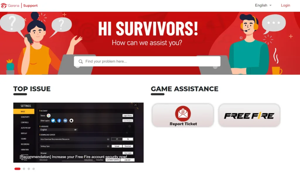Free fire garena support